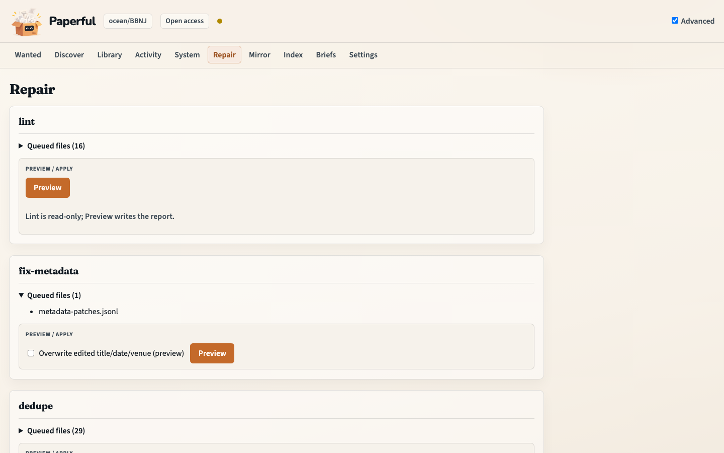 Repair: tidy identifiers and review duplicates
